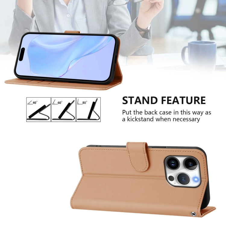 For iPhone 16 Pro Skin Feel Solid Color Leather Phone Case with Lanyard(Nude) - iPhone 16 Pro Cases by buy2fix | Online Shopping UK | buy2fix