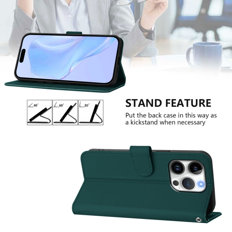 For iPhone 16 Pro Skin Feel Solid Color Leather Phone Case with Lanyard(Dark Green) - iPhone 16 Pro Cases by buy2fix | Online Shopping UK | buy2fix