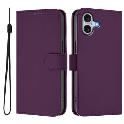 For iPhone 16 Plus Skin Feel Solid Color Leather Phone Case with Lanyard(Violet) - iPhone 16 Plus Cases by buy2fix | Online Shopping UK | buy2fix