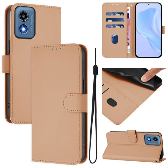 For Motorola Moto G Play 5G 2024 Global Skin Feel Solid Color Leather Phone Case with Lanyard(Nude) - Motorola Cases by buy2fix | Online Shopping UK | buy2fix