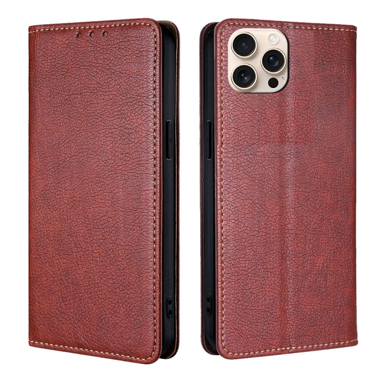 For iPhone 16 Pro Gloss Oil Solid Color Magnetic Leather Phone Case(Brown) - iPhone 16 Pro Cases by buy2fix | Online Shopping UK | buy2fix