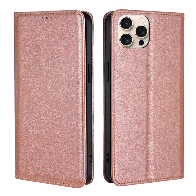 For iPhone 16 Pro Gloss Oil Solid Color Magnetic Leather Phone Case(Rose Gold) - iPhone 16 Pro Cases by buy2fix | Online Shopping UK | buy2fix