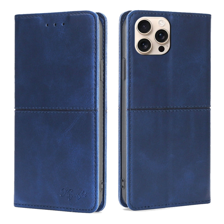 For iPhone 16 Pro Max Cow Texture Magnetic Leather Phone Case(Blue) - iPhone 16 Pro Max Cases by buy2fix | Online Shopping UK | buy2fix