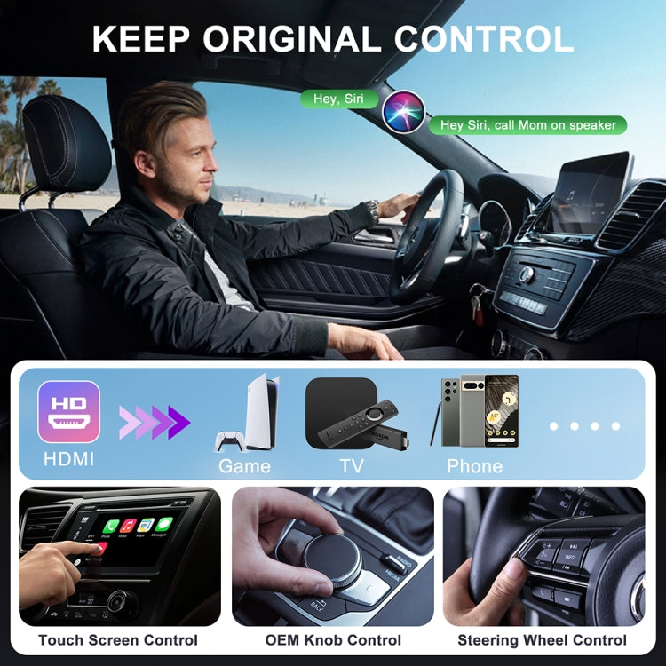 USB and HDMI Wired to Wireless CarPlay Auto Adapter, Specification:Square(White) - Bluetooth Adapters by buy2fix | Online Shopping UK | buy2fix