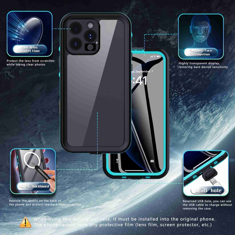 For iPhone 16 Pro RedPepper Transparent Dot IP68 Waterproof Triple-proof Phone Case(Black Blue) - iPhone 16 Pro Cases by RedPepper | Online Shopping UK | buy2fix