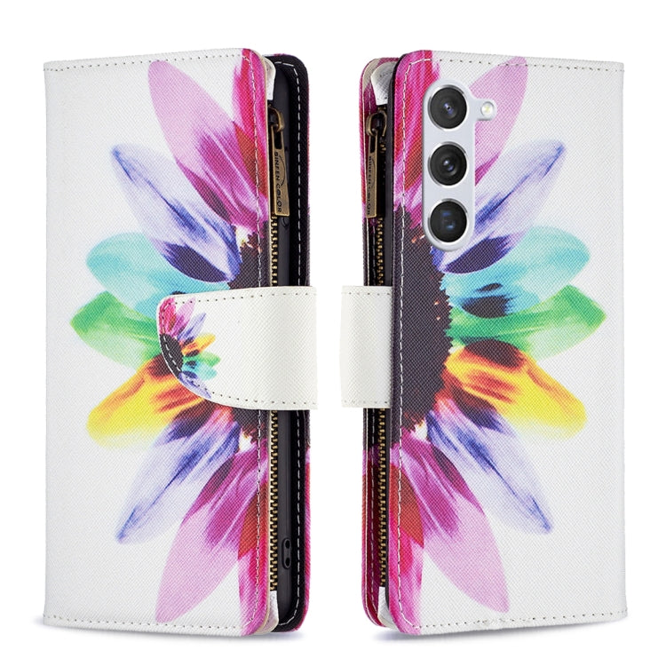 For Samsung Galaxy S25 5G Colored Drawing Pattern Zipper Leather Phone Case(Sun Flower) - Galaxy S25 5G Cases by buy2fix | Online Shopping UK | buy2fix