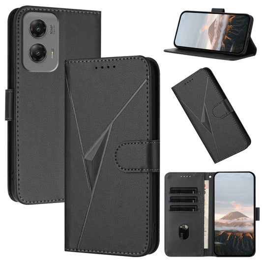 For Motorola Moto G Stylus 2024 Triangle Pattern Buckle Clasp Leather Phone Case(Black) - Motorola Cases by buy2fix | Online Shopping UK | buy2fix