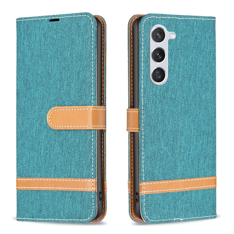 For Samsung Galaxy S25 5G Color Block Denim Texture Leather Phone Case(Green) - Galaxy S25 5G Cases by buy2fix | Online Shopping UK | buy2fix