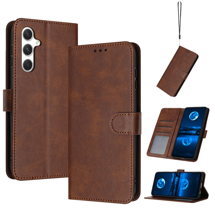 For Samsung Galaxy S25 / S24 5G Solid Calf Texture Flip Leather Phone Case(Brown) - Galaxy S25 5G Cases by buy2fix | Online Shopping UK | buy2fix