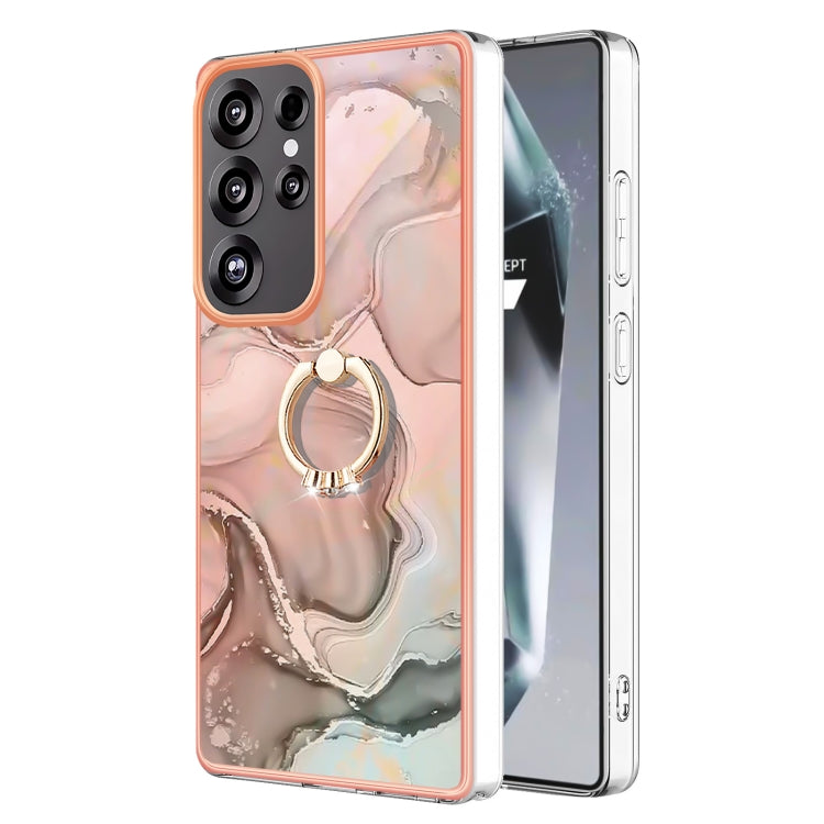 For Samsung Galaxy S25 Ultra 5G Electroplating Marble Dual-side IMD Phone Case with Ring(Rose Gold 015) - Galaxy S25 Ultra 5G Cases by buy2fix | Online Shopping UK | buy2fix