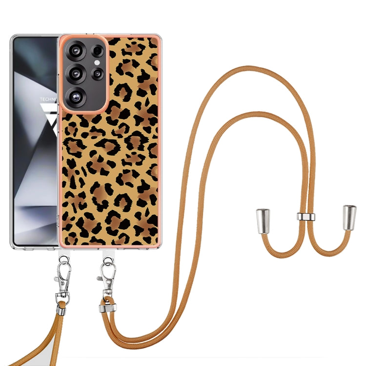 For Samsung Galaxy S25 Ultra 5G Electroplating Dual-side IMD Phone Case with Lanyard(Leopard Print) - Galaxy S25 Ultra 5G Cases by buy2fix | Online Shopping UK | buy2fix