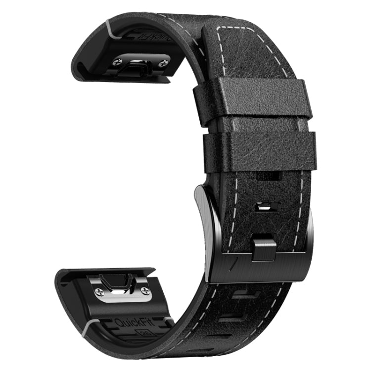 For Garmin 26mm Silicone Leather Quick Release Watch Band(Black) - Watch Bands by buy2fix | Online Shopping UK | buy2fix