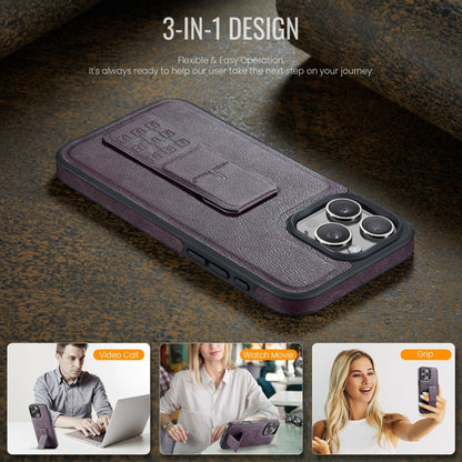 For iPhone 16 Pro Fierre Shann Oil Wax Cow Leather Holder Back Phone Case(Purple) - iPhone 16 Pro Cases by FIERRE SHANN | Online Shopping UK | buy2fix