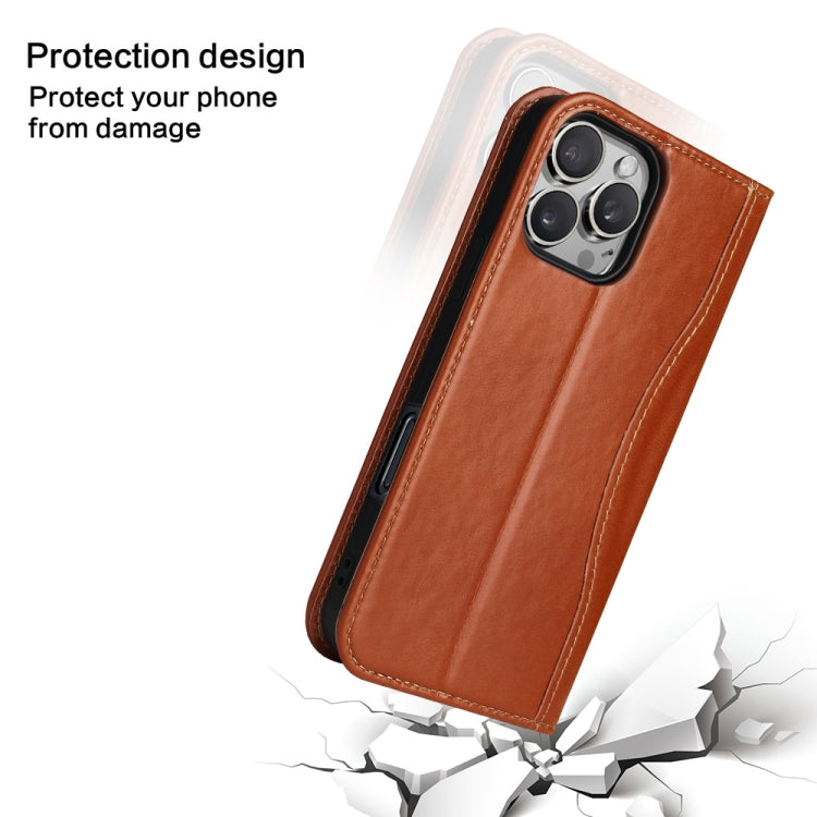 For iPhone 16 Pro Fierre Shann Cowhide Leather Flip Leather Phone Case(Brown) - iPhone 16 Pro Cases by FIERRE SHANN | Online Shopping UK | buy2fix