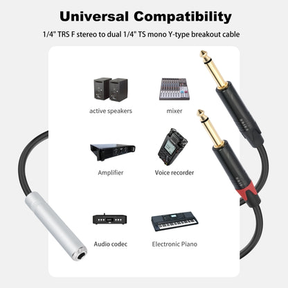 6.35mm 1/4 TRS Stereo Female to Dual Male Y-type Audio Cable, Length:50cm - Microphone Audio Cable & Connector by buy2fix | Online Shopping UK | buy2fix