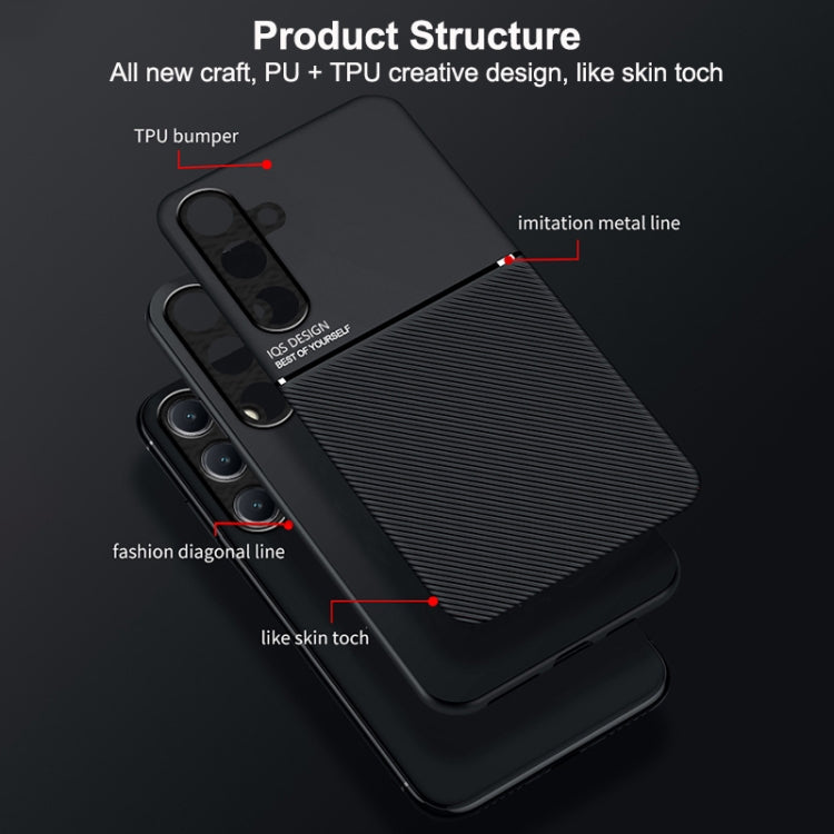 For Samsung Galaxy S25+ 5G Classic Tilt Strip Grain Magnetic PC Hybrid TPU Phone Case(Black) - Galaxy S25+ 5G Cases by buy2fix | Online Shopping UK | buy2fix