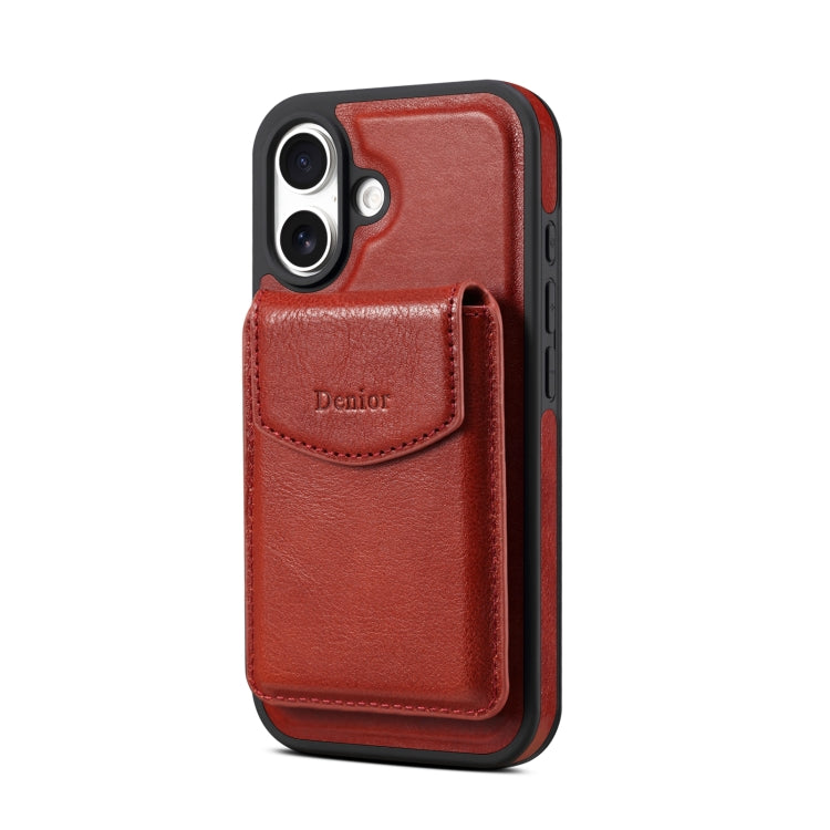 For iPhone 16 Plus Denior D22 Genuine Leather MagSafe Holder Detachable Card Slot Phone Case(Brown) - iPhone 16 Plus Cases by Denior | Online Shopping UK | buy2fix