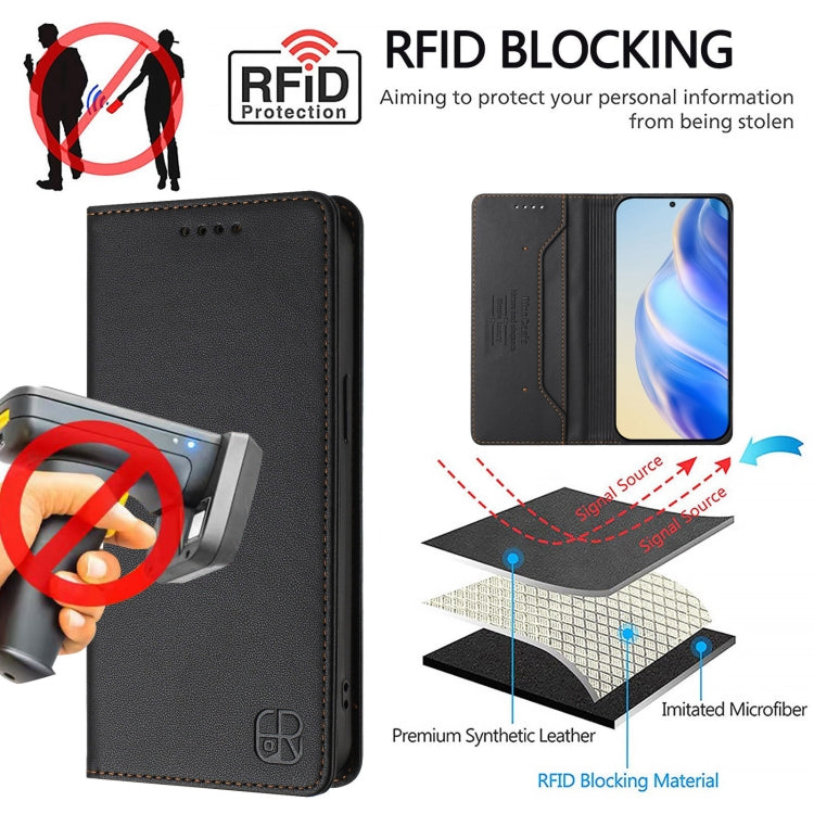 For Samsung Galaxy S24 / S25 5G RC01 Dual-Folded Magnetic Suction RFID Leather Phone Case(Black) - Galaxy S25 5G Cases by buy2fix | Online Shopping UK | buy2fix