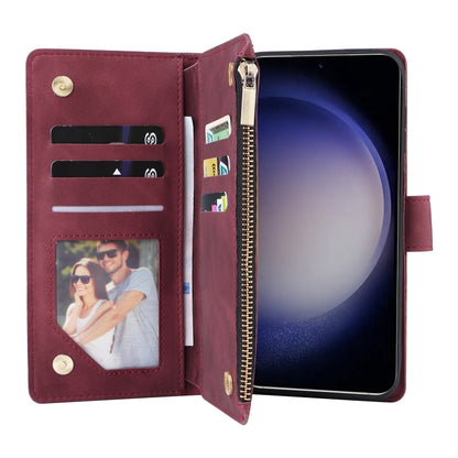 For Samsung Galaxy S25 5G Multifunctional Frosted Zipper Wallet Leather Phone Case(Wine Red) - Galaxy S25 5G Cases by buy2fix | Online Shopping UK | buy2fix