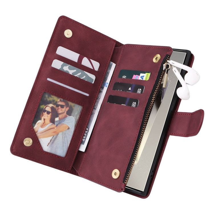 For Samsung Galaxy S25 Ultra 5G Multifunctional Frosted Zipper Wallet Leather Phone Case(Wine Red) - Galaxy S25 Ultra 5G Cases by buy2fix | Online Shopping UK | buy2fix