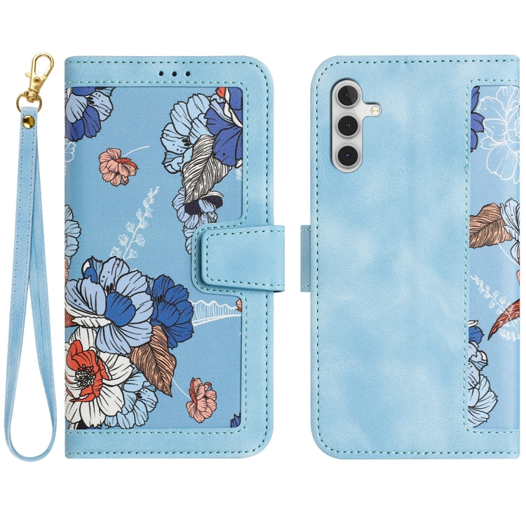 For Samsung Galaxy S25+ 5G Floral Pattern Leather Phone Case with Lanyard(Light Blue) - Galaxy S25+ 5G Cases by buy2fix | Online Shopping UK | buy2fix