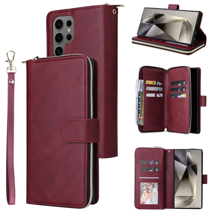 For Samsung Galaxy S25 Ultra 5G 9-Card Slots Zipper Wallet Bag Leather Phone Case(Wine Red) - Galaxy S25 Ultra 5G Cases by buy2fix | Online Shopping UK | buy2fix