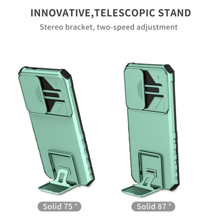 For Samsung Galaxy S25+ 5G Stereoscopic Holder Sliding Camshield Phone Case(Light Green) - Galaxy S25+ 5G Cases by buy2fix | Online Shopping UK | buy2fix