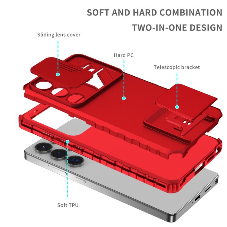 For Samsung Galaxy S25 Ultra 5G Stereoscopic Holder Sliding Camshield Phone Case(Red) - Galaxy S25 Ultra 5G Cases by buy2fix | Online Shopping UK | buy2fix