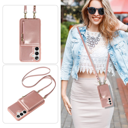 For Samsung Galaxy S25+ 5G Crossbody Lanyard Zipper Wallet Leather Phone Case(Rose Gold) - Galaxy S25+ 5G Cases by buy2fix | Online Shopping UK | buy2fix