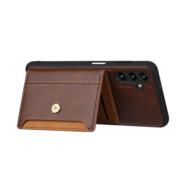 For Samsung Galaxy S25+ 5G Calfskin Card Slot TPU Hybrid PU Phone Case(Brown) - Galaxy S25+ 5G Cases by buy2fix | Online Shopping UK | buy2fix