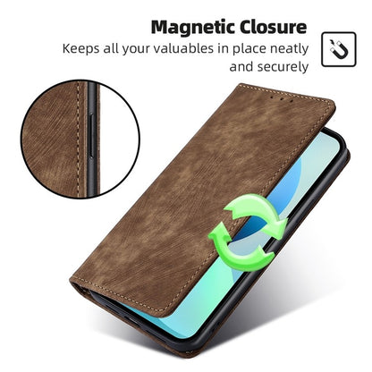 For Samsung Galaxy S25 5G RFID Anti-theft Brush Magnetic Leather Phone Case(Brown) - Galaxy S25 5G Cases by buy2fix | Online Shopping UK | buy2fix