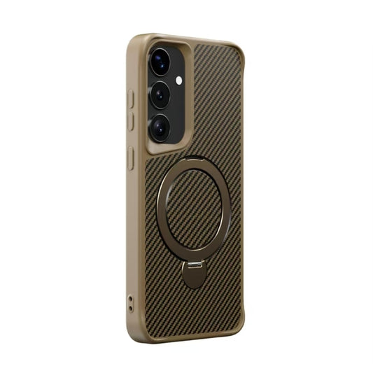 For Samsung Galaxy S25+ / S24+ 5G Carbon Fiber Texture 360 MagSafe Holder Phone Case(Desert Gold) - Galaxy S25+ 5G Cases by buy2fix | Online Shopping UK | buy2fix