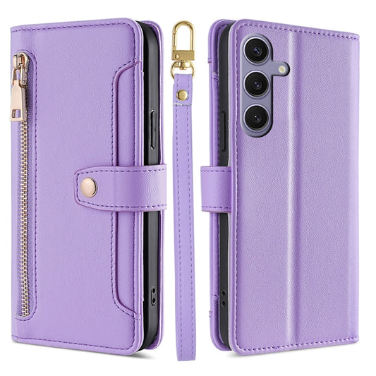 For Samsung Galaxy S25+ 5G Sheep Texture Cross-body Zipper Wallet Leather Phone Case(Purple) - Galaxy S25+ 5G Cases by buy2fix | Online Shopping UK | buy2fix