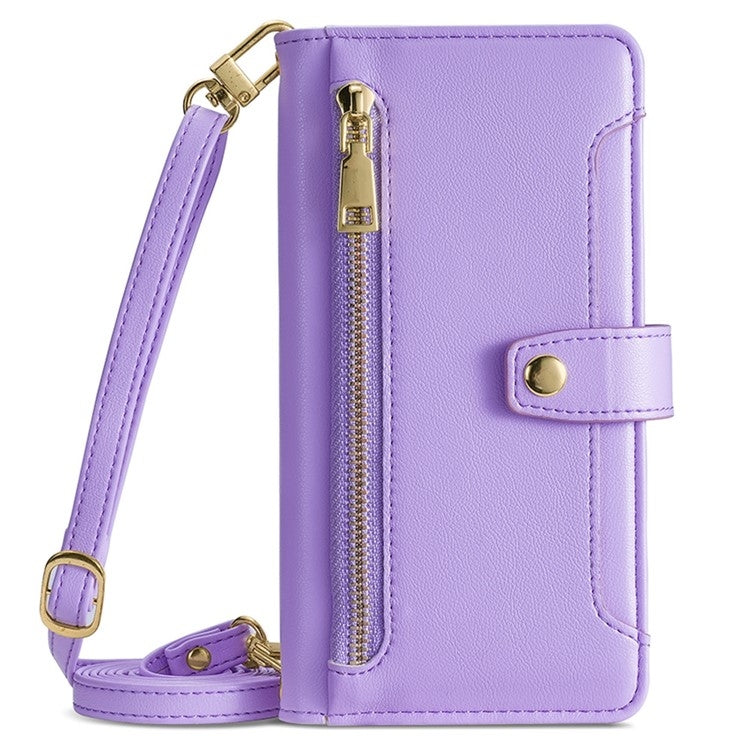 For Samsung Galaxy S25+ 5G Sheep Texture Cross-body Zipper Wallet Leather Phone Case(Purple) - Galaxy S25+ 5G Cases by buy2fix | Online Shopping UK | buy2fix