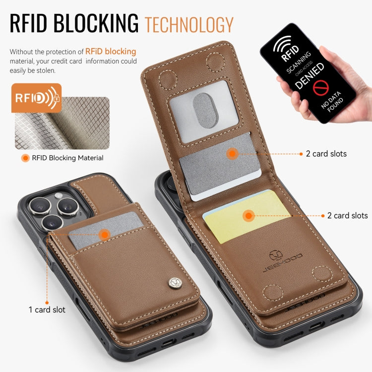 For iPhone 16 Pro JEEHOOD J06 British Style RFID MagSafe Card Bag PU Phone Case(Brown) - iPhone 16 Pro Cases by JEEHOOD | Online Shopping UK | buy2fix