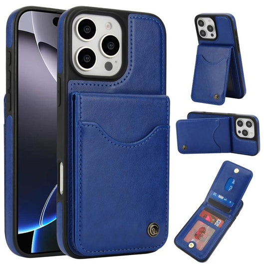 For iPhone 16 Pro Max AwQuer Vertical Flip Card Bag Holder Leather Phone Case(Blue) - iPhone 16 Pro Max Cases by Awquer | Online Shopping UK | buy2fix