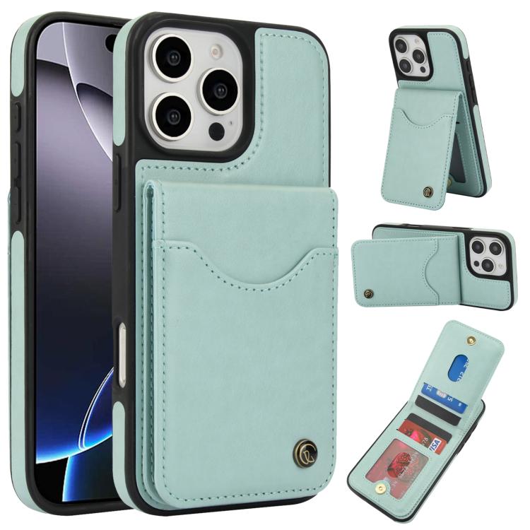 For iPhone 16 Pro AwQuer Vertical Flip Card Bag Holder Leather Phone Case(Green) - iPhone 16 Pro Cases by Awquer | Online Shopping UK | buy2fix