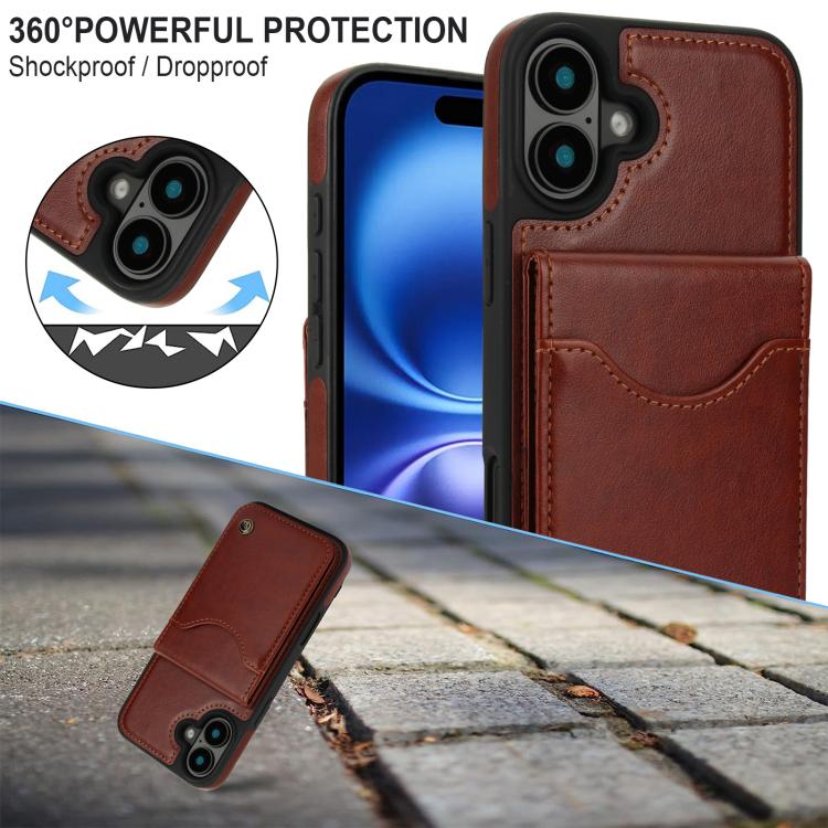 For iPhone 16 Plus AwQuer Vertical Flip Card Bag Holder Leather Phone Case(Brown) - iPhone 16 Plus Cases by Awquer | Online Shopping UK | buy2fix