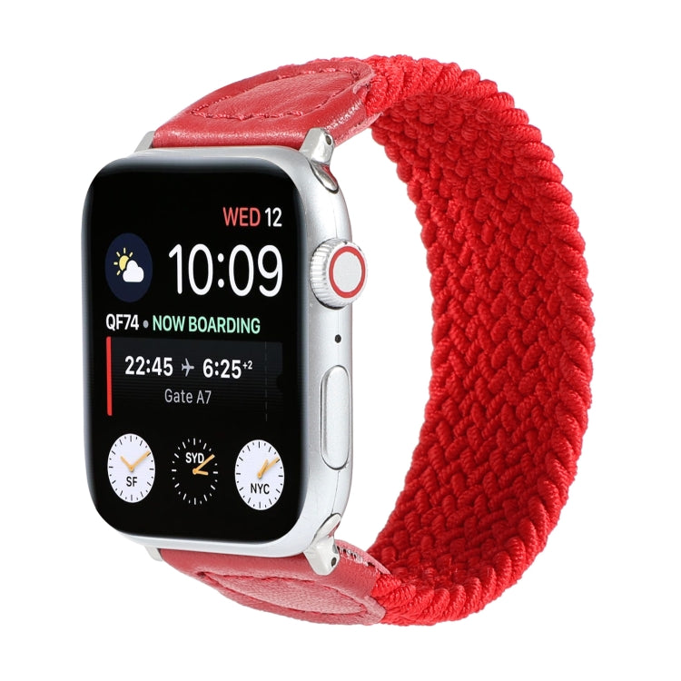 Nylon + Leather Braided Watch Band For Apple Watch Ultra 49mm&Watch Ultra 2 49mm / Series 9&8&7 45mm / SE 3&SE 2&6&SE&5&4 44mm / 3&2&1 42mm, Size:L(Red) - Watch Bands by buy2fix | Online Shopping UK | buy2fix