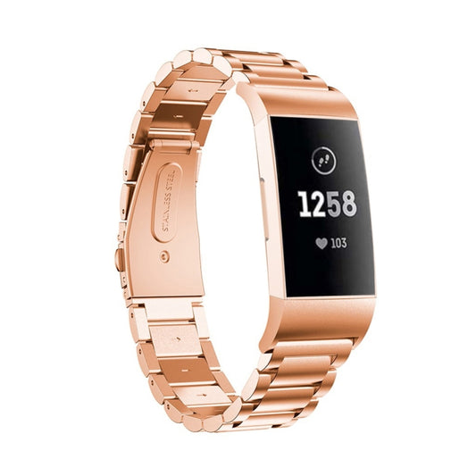 Three Beads Slingshot Buckle Solid Stainless Steel Watch Band for Fitbit Charge 4 (Rose Gold) - Watch Bands by buy2fix | Online Shopping UK | buy2fix