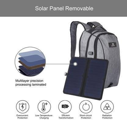 HAWEEL 14W Foldable Removable Solar Power Outdoor Portable Canvas Dual Shoulders Laptop Backpack, USB Output: 5V 2.1A Max(Grey) - Backpack by HAWEEL | Online Shopping UK | buy2fix