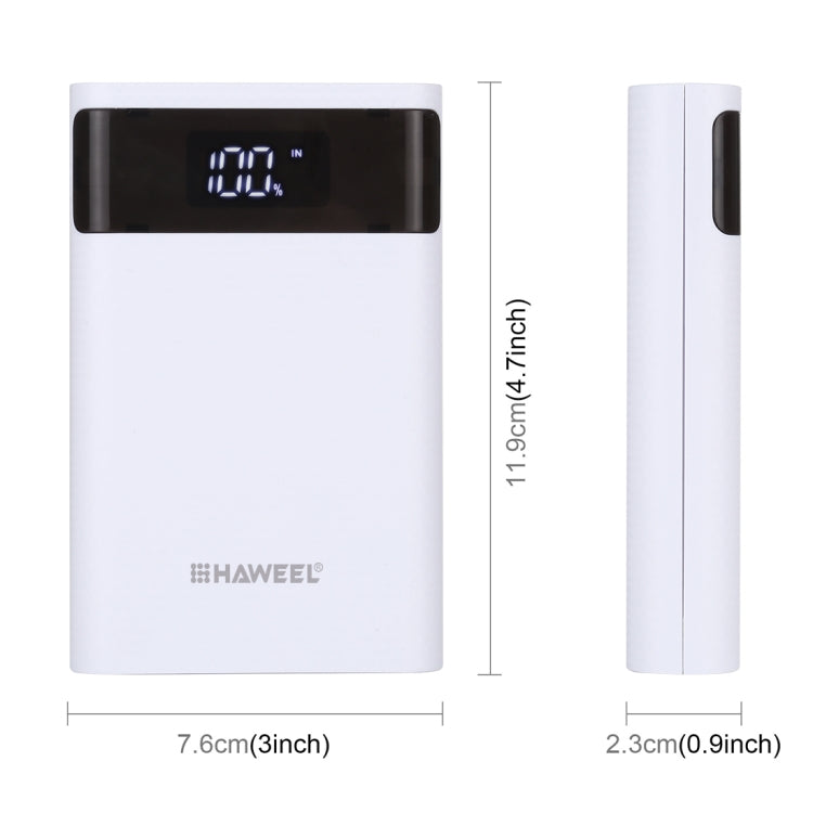 HAWEEL DIY 4x 18650 Battery (Not Included) 12000mAh Dual-way QC Charger Power Bank Shell Box with 2x USB Output & Display,  Support QC 2.0 / QC 3.0 / FCP / SFCP /  AFC / MTK / BC 1.2 / PD(White) - Power Bank Box by buy2fix | Online Shopping UK | buy2fix