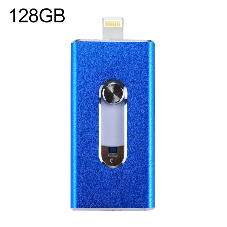 RQW-02 3 in 1 USB 2.0 & 8 Pin & Micro USB 128GB Flash Drive(Blue) - U Disk & Card Reader by buy2fix | Online Shopping UK | buy2fix