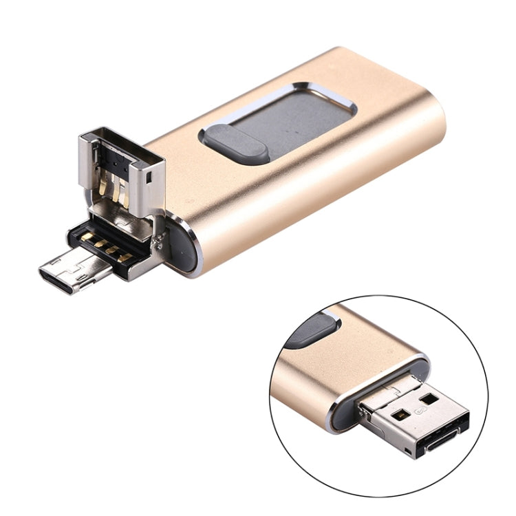 easyflash RQW-01B 3 in 1 USB 2.0 & 8 Pin & Micro USB 32GB Flash Drive(Gold) - U Disk & Card Reader by buy2fix | Online Shopping UK | buy2fix