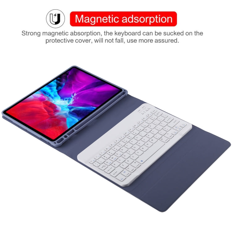 TG11B Detachable Bluetooth White Keyboard + Microfiber Leather Tablet Case for iPad Pro 11 inch (2020), with Pen Slot & Holder (Purple) - For iPad Pro by buy2fix | Online Shopping UK | buy2fix