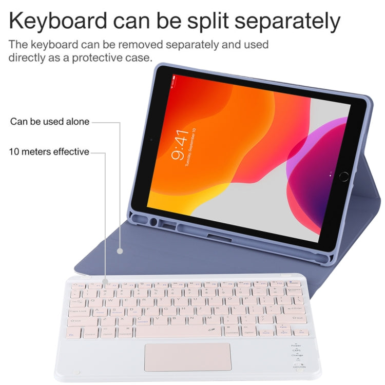 TG-102BC Detachable Bluetooth Pink Keyboard + Microfiber Leather Tablet Case for iPad 10.2 inch / iPad Air (2019), with Touch Pad & Pen Slot & Holder(Purple) - For iPad Air by buy2fix | Online Shopping UK | buy2fix