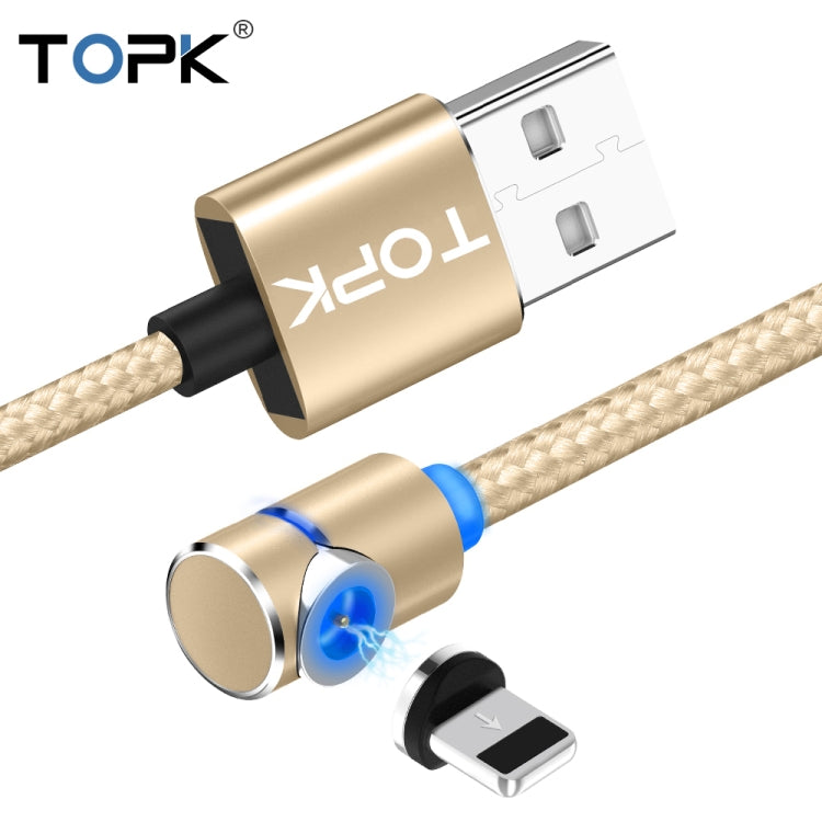TOPK AM30 1m 2.4A Max USB to 8 Pin 90 Degree Elbow Magnetic Charging Cable with LED Indicator(Gold) - Charging Cable & Head by TOPK | Online Shopping UK | buy2fix