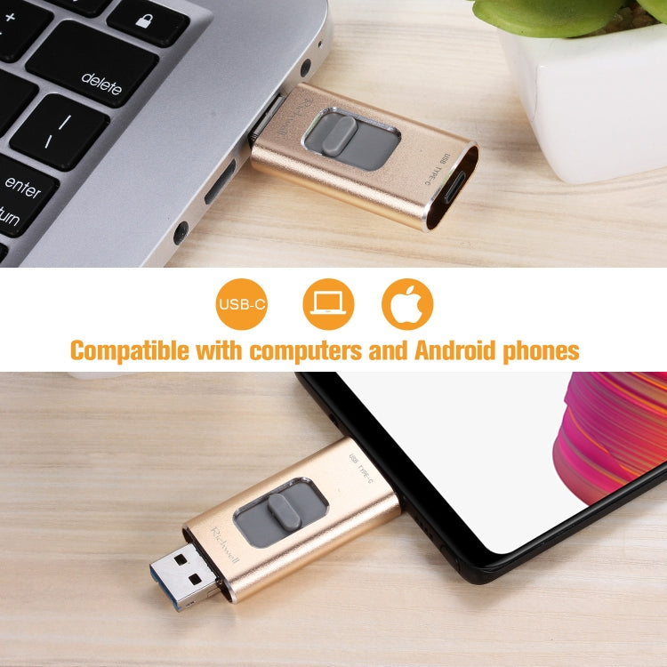 Richwell 3 in 1 64G Type-C + 8 Pin + USB 3.0 Metal Push-pull Flash Disk with OTG Function(Silver) - U Disk & Card Reader by Richwell | Online Shopping UK | buy2fix