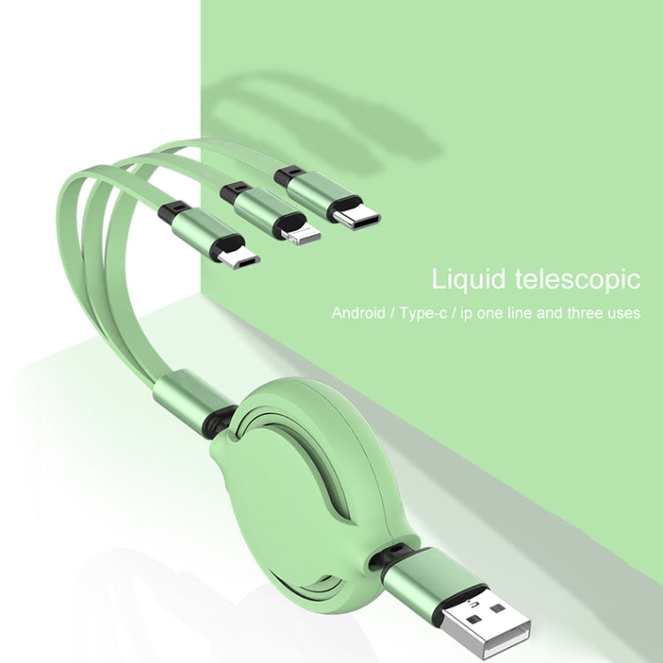 3.5A Liquid Silicone 3 in 1 USB to USB-C / Type-C + 8Pin + Micro USB Retractable Data Syn Charging Cable (Green) - Multifunction Cable by buy2fix | Online Shopping UK | buy2fix