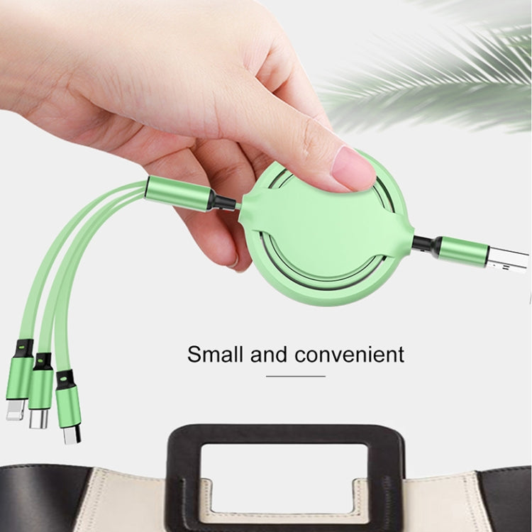 3.5A Liquid Silicone 3 in 1 USB to USB-C / Type-C + 8Pin + Micro USB Retractable Data Syn Charging Cable (Green) - Multifunction Cable by buy2fix | Online Shopping UK | buy2fix